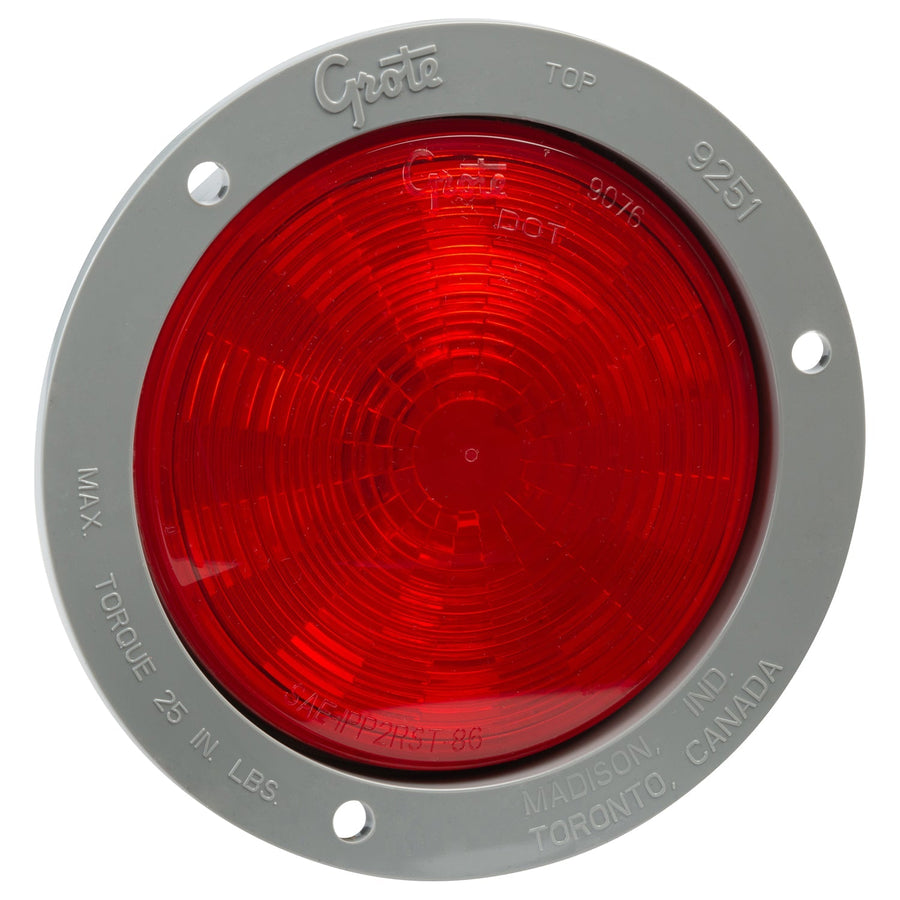 Grote - 54472 - STT Lamp, Red, 4" Round, Male Pin, W/Gray Mounting Flange, LED, 3 Diode - YourTruckPartsNow