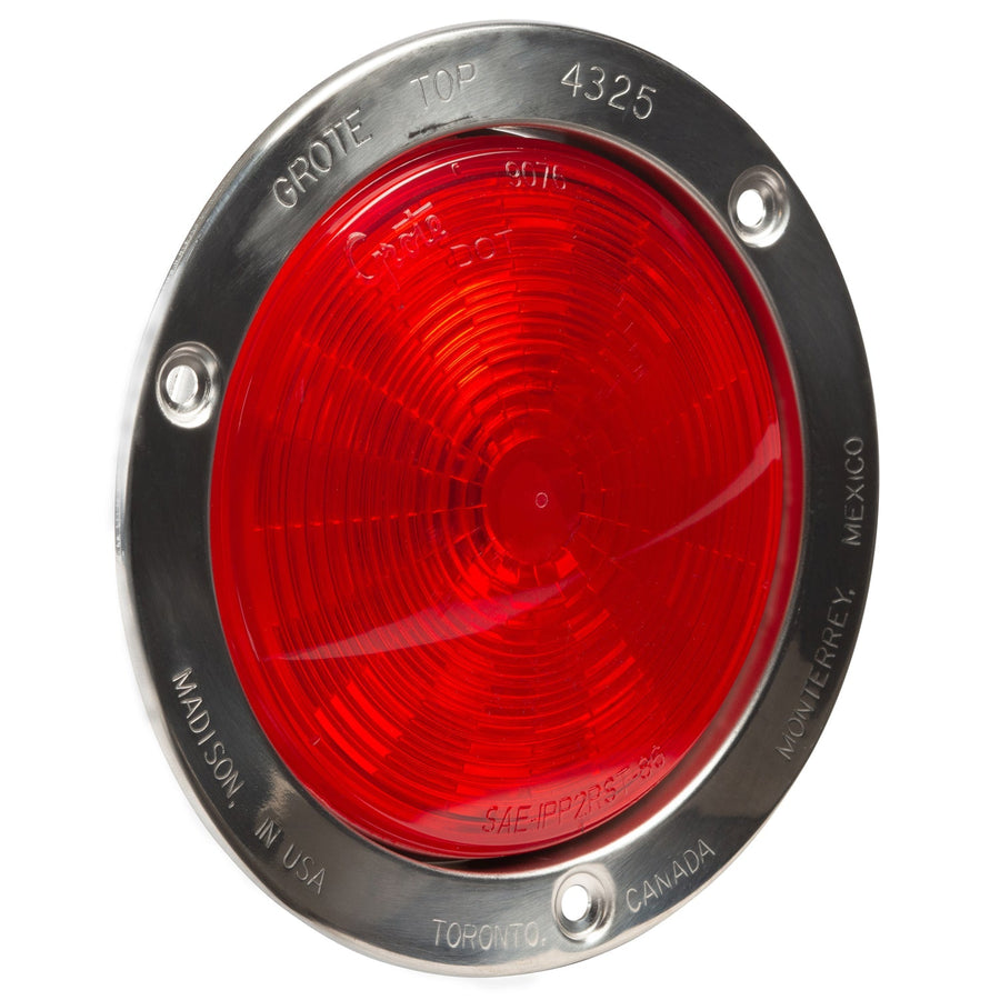 Grote - 54492 - STT Lamp, Red, 4" Round, Male Pin, W/Stainless Steel Mounting Flange, LED, 3 Diode - YourTruckPartsNow