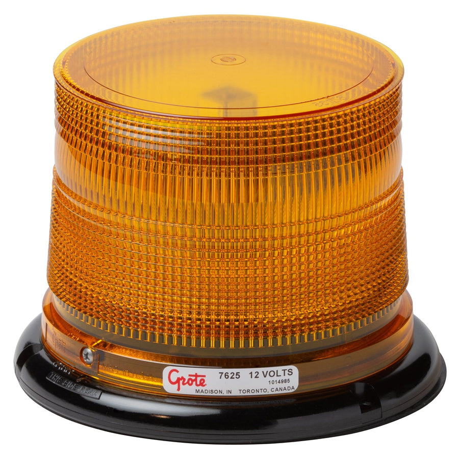 Grote - 76253 - Emergency Lighting, Yellow, Low Dome, LED, Permanent Mount Beacon, 12 Volt - YourTruckPartsNow